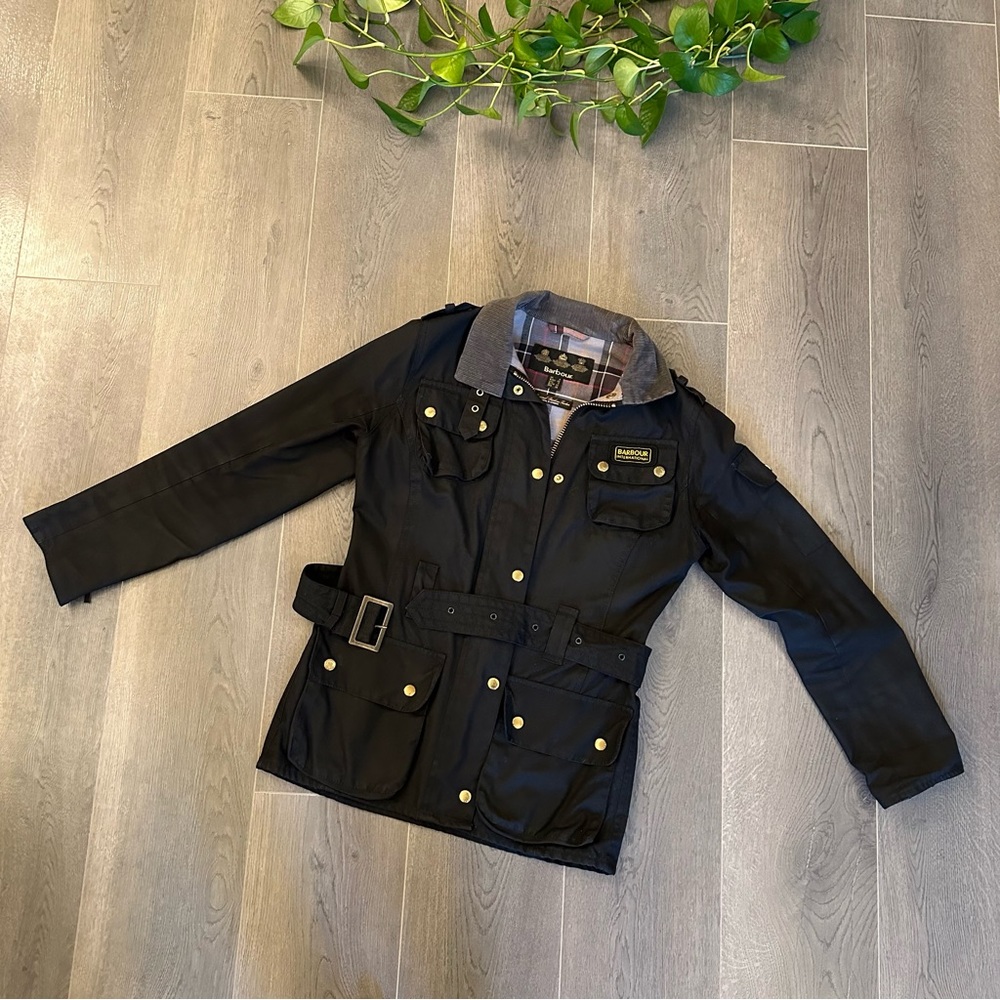 Barbour Black Waxed Cotton Belted Field Jacket